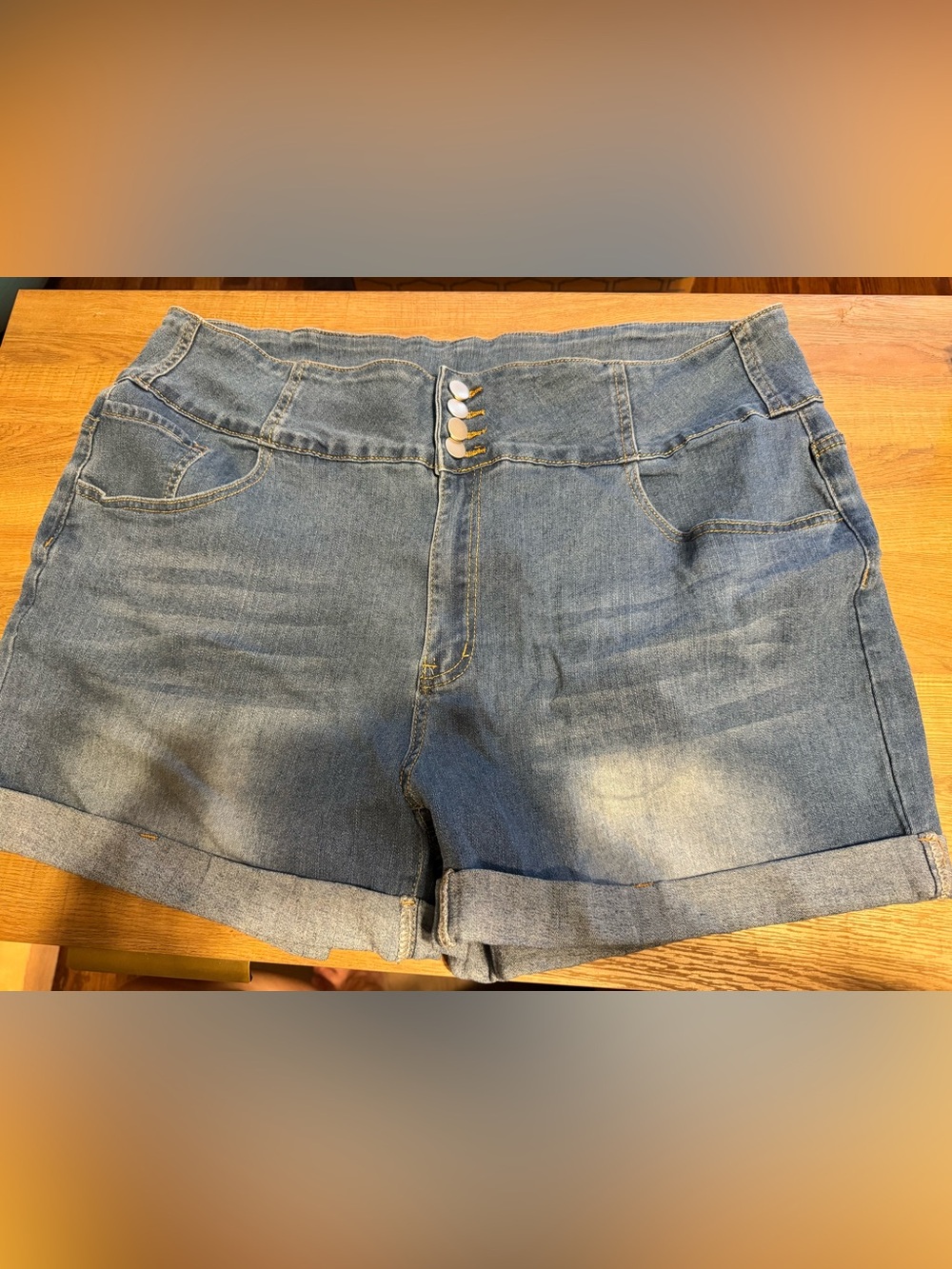 SHEIN Blue High-Rise Denim Shorts with Triple Buttons